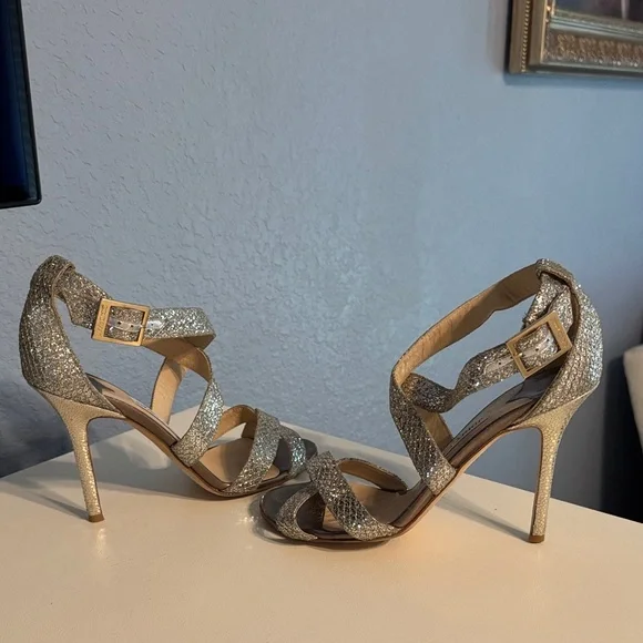 Jimmy Choo Glittering Silver Strappy Heels - Picture 3 of 6